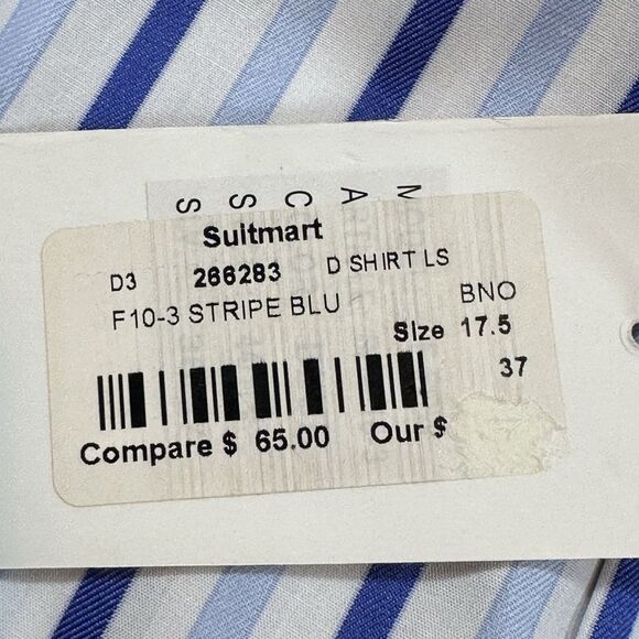 Steve Harvey Blue Stripe Men’s Dress Shirt 17.5 37 French Cuff Cotton NWT - Picture 7 of 14